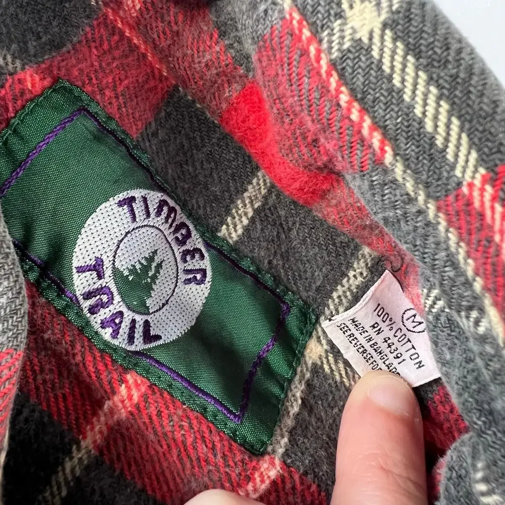 Timber Trail Vintage Heavyweight Plaid Flannel Shirt men's size Medium red gray